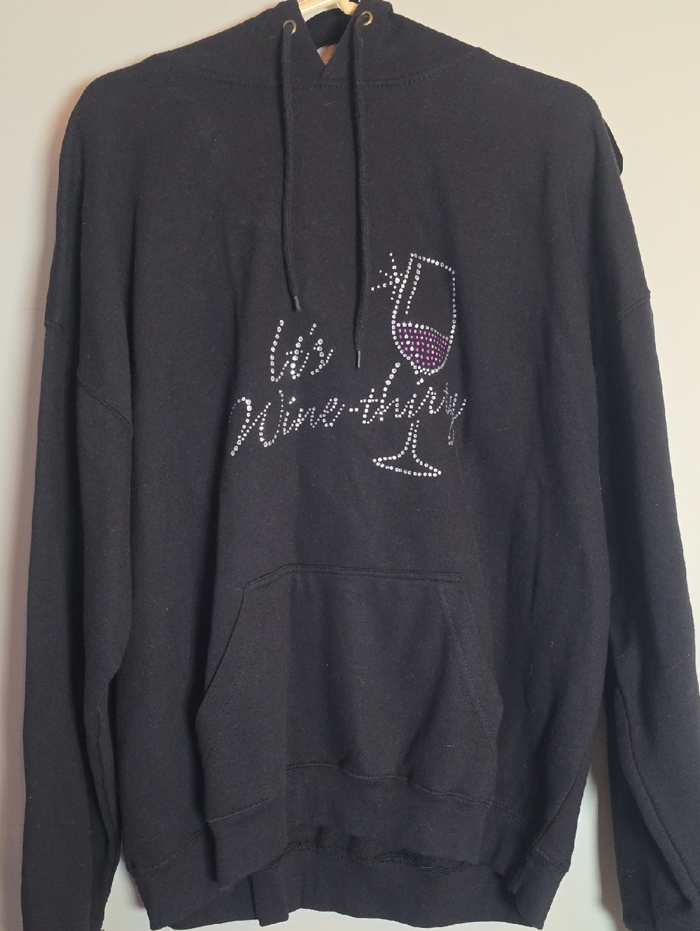 Black Rhinestone 'It's Wine O'Clock' Hoodie Sweater